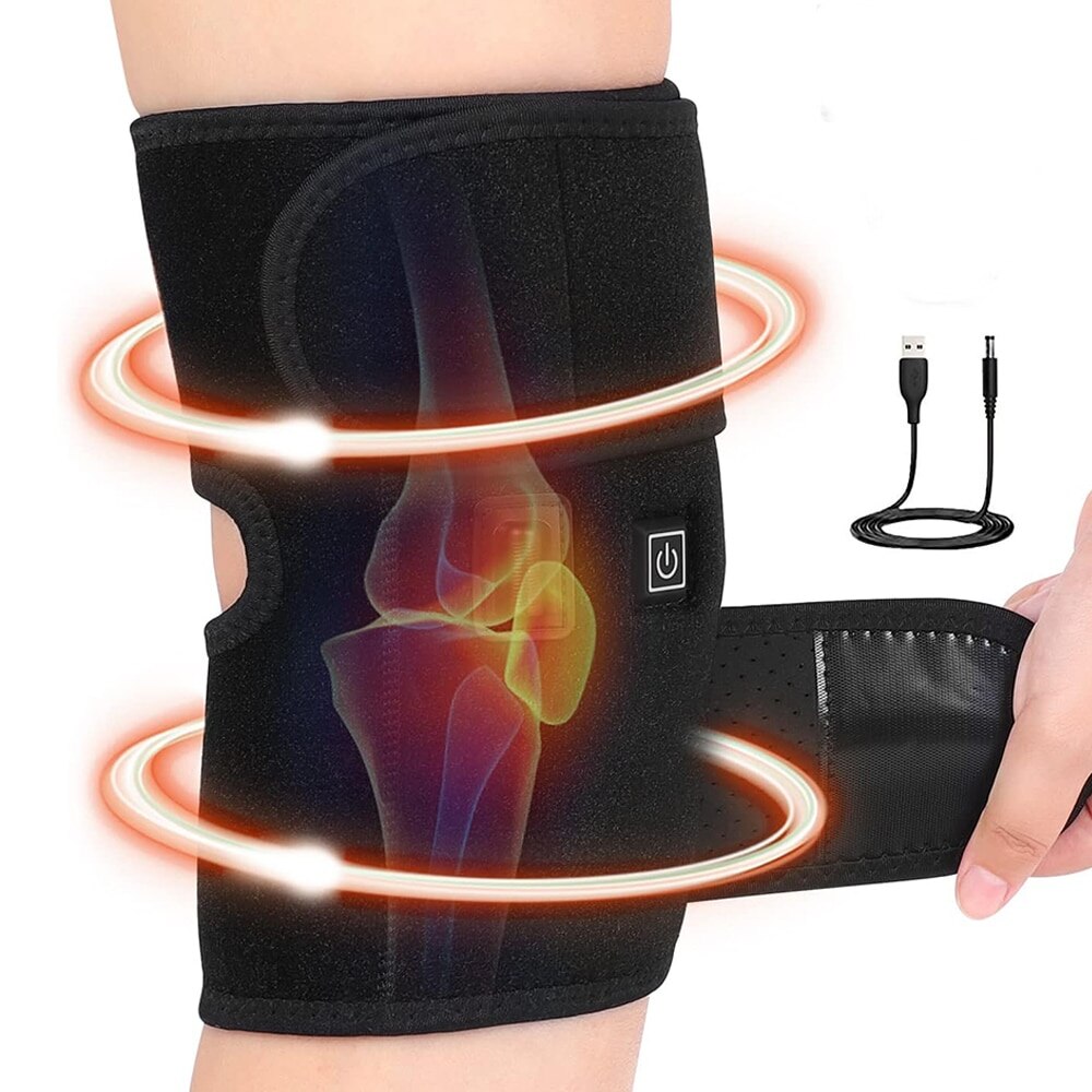 Genunchiera protectie cu incalzire, 3 trepte temperatura, CRM, Sport, Protejeaza Articulatia Genunchiului, Elastica, Marime universala, Unisex, Negru