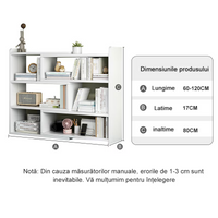 Biblioteca cu 6 compartimente, rotativa, cu lungime reglabila si extensibila, (60-120)×17×80cm, alb - imagine 7