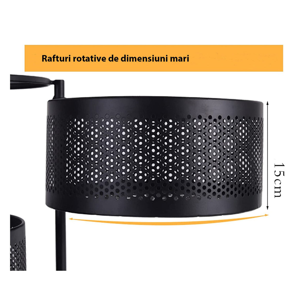 Etajera multifunctionala cu 3 rafturi metalice rotative, 60x34cm