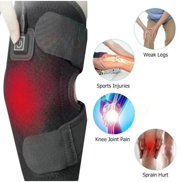 Genunchiera protectie cu incalzire, 3 trepte temperatura, CRM, Sport, Protejeaza Articulatia Genunchiului, Elastica, Marime universala, Unisex, Negru
