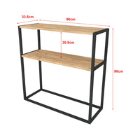 Masă consola decorativa cu 2 rafturi, 90x90x33,5 cm, efect stejar și cadru metalic - imagine 8
