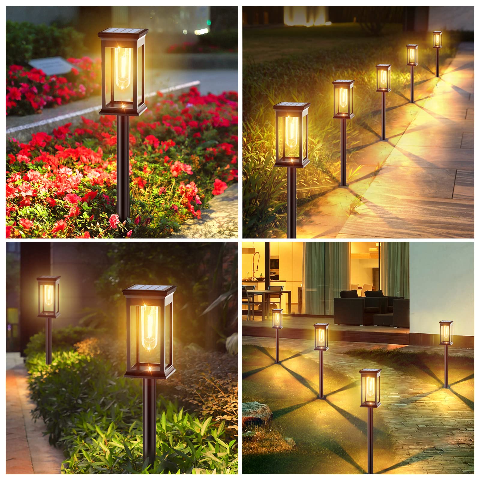 Lampi solare de exterior pentru gradina, 4 bucati, sensor lumina pornit/oprit, rezistent la ploaie/vant/ninsoare, 2200 mah, 8-10 ore de functionare