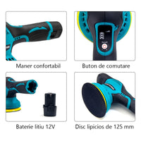 Aparat Polish Auto, 2 Acumulatori 12V, fara fir, portabil, 2500-5000 Rpm, 8 Viteze, Albastru/Negru - imagine 9