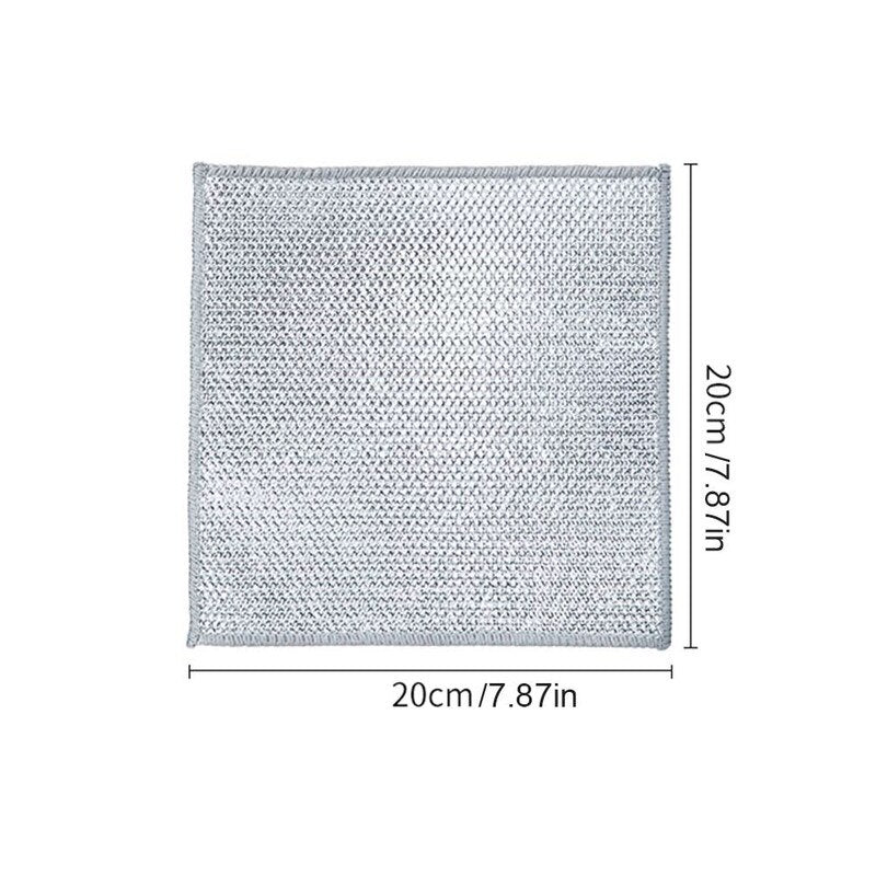 Set 10 lavete cu dublu strat, din fibra abraziva pentru vase, utilizare umeda si uscata, carpa de sarma, 30 x 30 cm, Argintiu