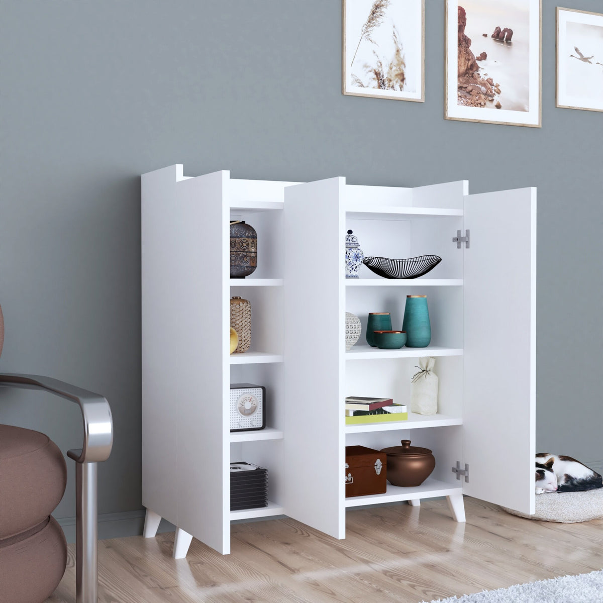 Dulap multifunctional cu 3 usi, Design scandinav modern 103.5 x 90 x 30cm