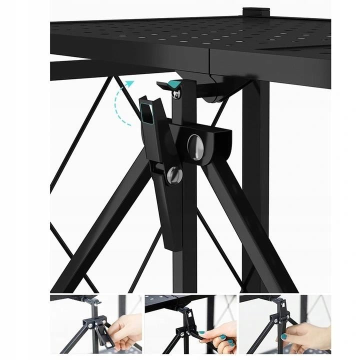 Raft depozitare metalic, pliabil, pe roti, 5 polite, Negru, 50 kg, 72x34x163 cm