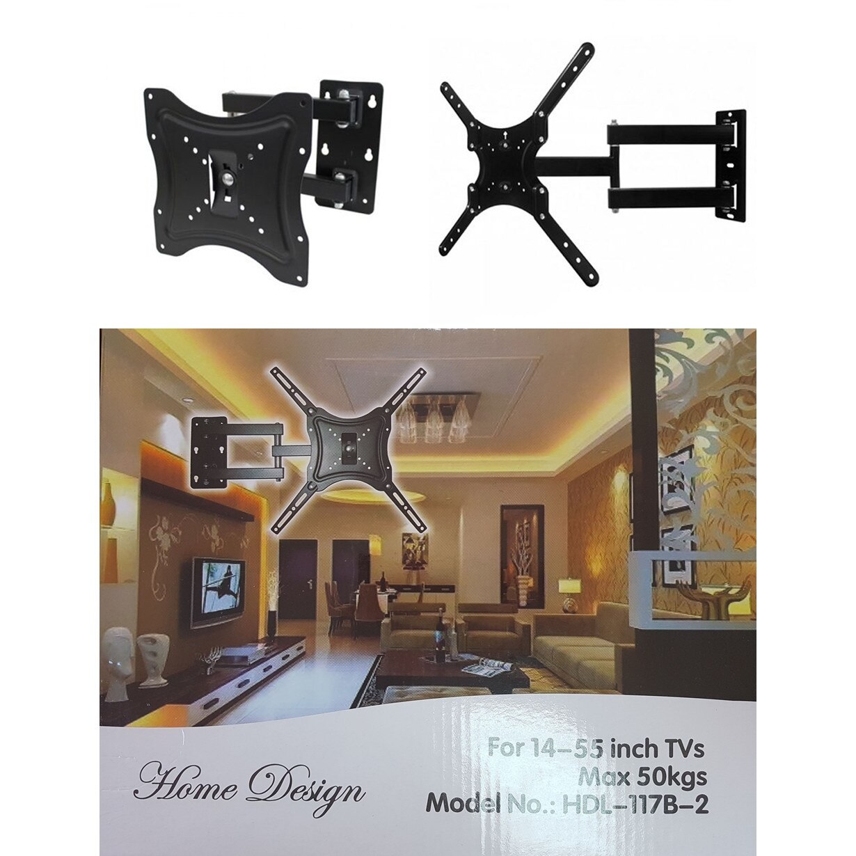 Suport TV mobil universal, cu 2 brate mobile, De la 14" la 55"(36 – 140 cm), Max 50Kg, Negru