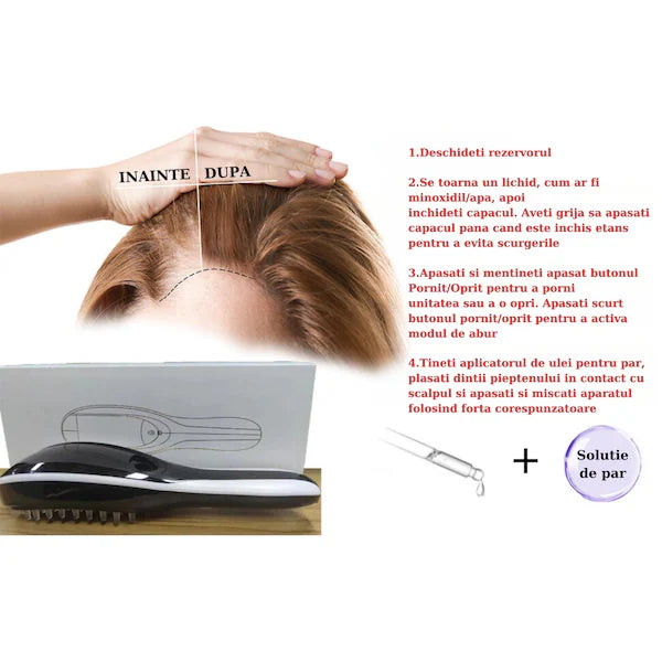 Perie termica inteligenta cu ionizare si lumina infrarosie, 46 puncte de masaj prin 3 trepte vibratii