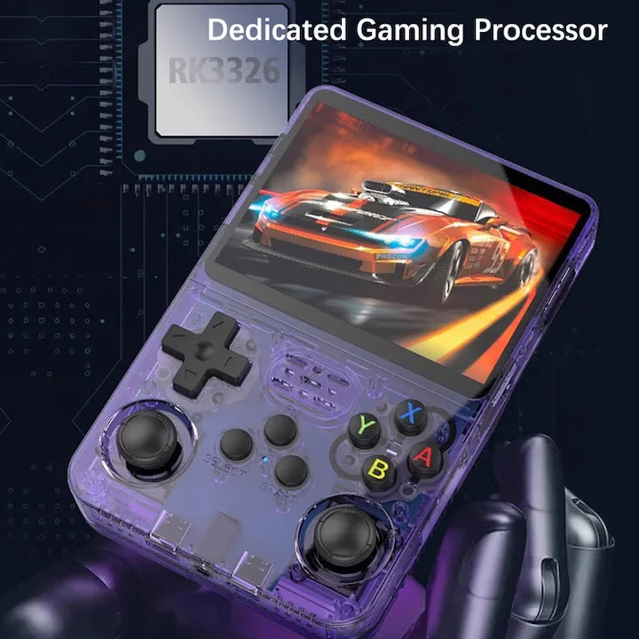 Consola de jocuri portabila R36S, ecran IPS 3.5 inch, 640x480, 64GB, Violet