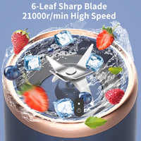Mini Blender Portabil Electric, Cu Acumulator, 2 Recipiente, 6 Lame 3D, 300 ml, 40W, Capac Inclus