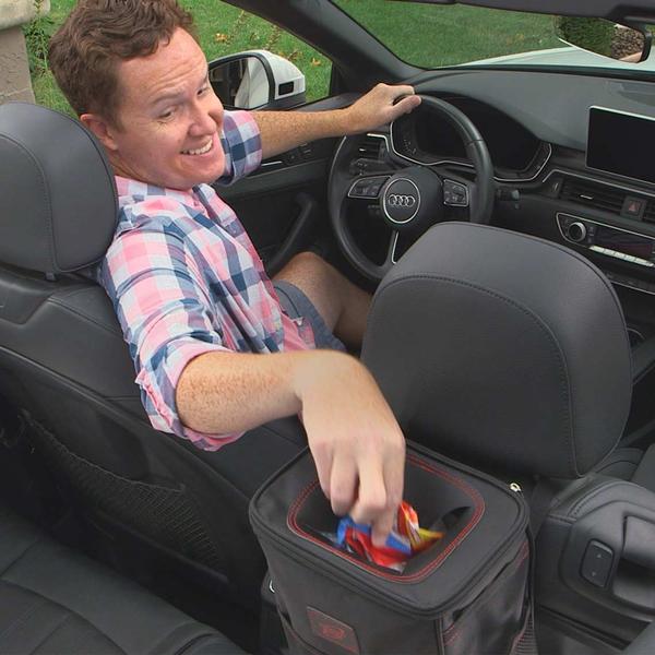 Cos de gunoi mini pentru masina, organizator cu capac, etans, negru, 26 x 23 x 16 cm