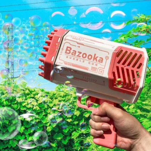 Pistol-mitraliera electric pentru baloane de sapun, 69 orificii, Bazooka Bubble Gun, incarcare USB