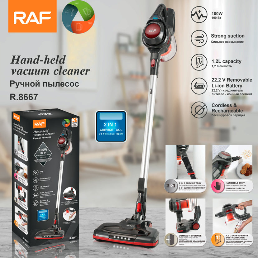 Aspirator Vertical RAF R8667, fara fir, cu acumulator, 100W, filtru Hepa, 2 accesorii, iluminare led