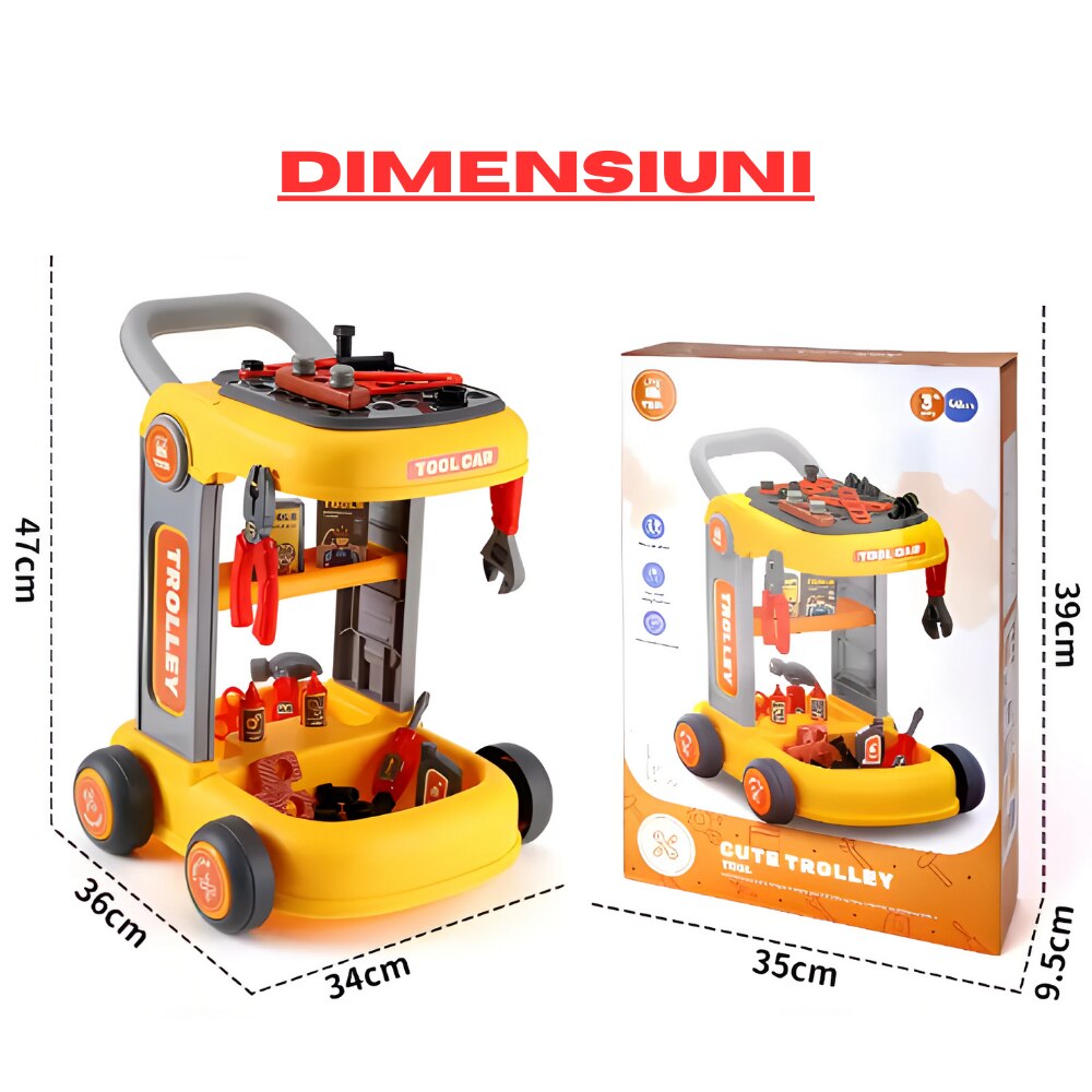 Set Troller de jucarie cu unelte de inginerie pentru copii