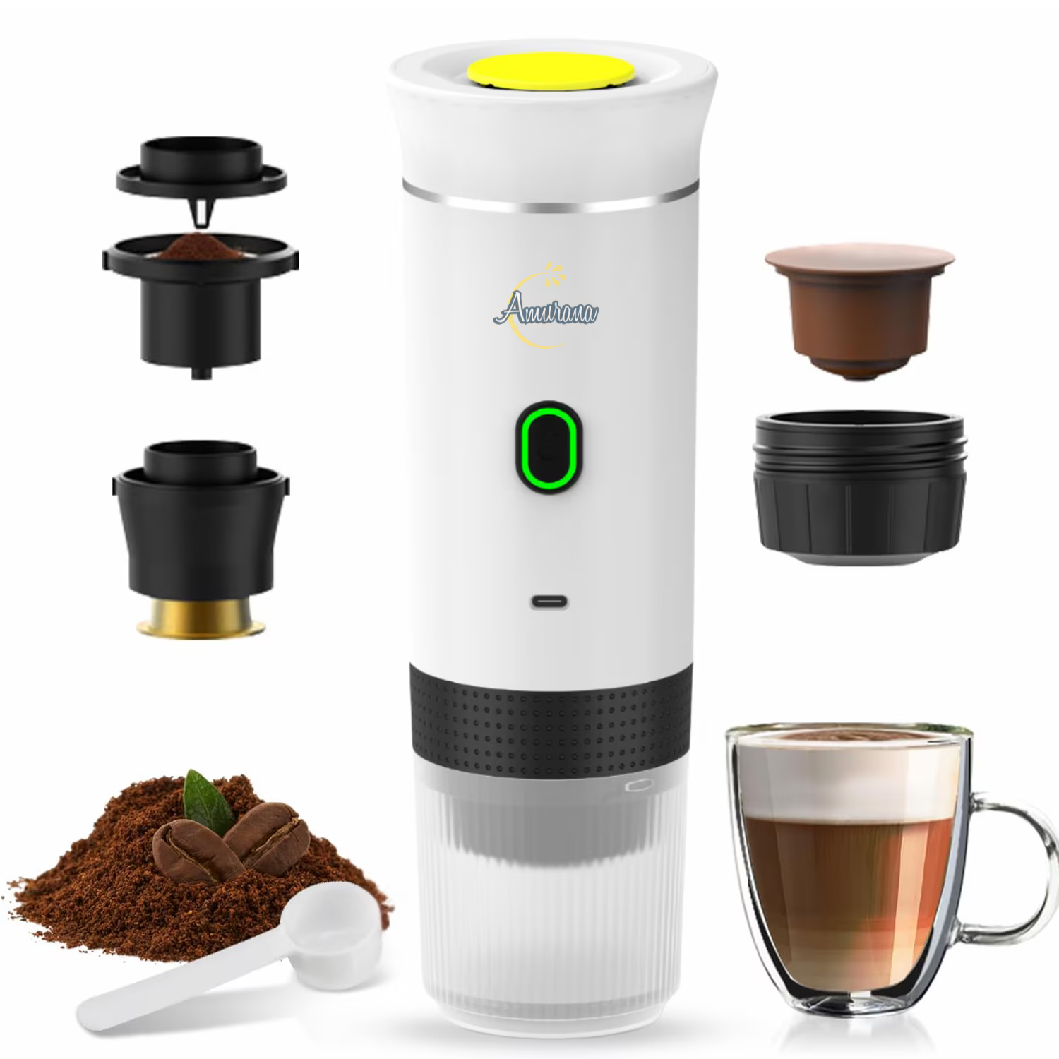 Espressor Portabil 3 in 1 Capsule si Cafea Macinata, USB Reincarcabil, 20BAR, 60ml