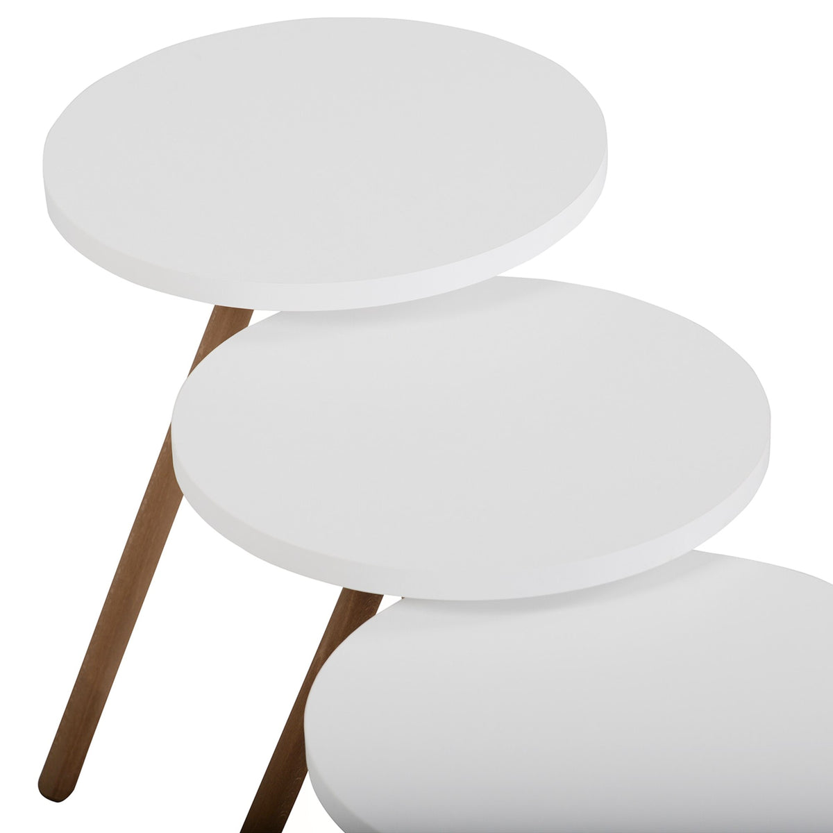 Set 3 masute decorative rotunde, cu picioare din lemn, stil scandinav, 3 inaltimi 41 / 45 / 49 cm