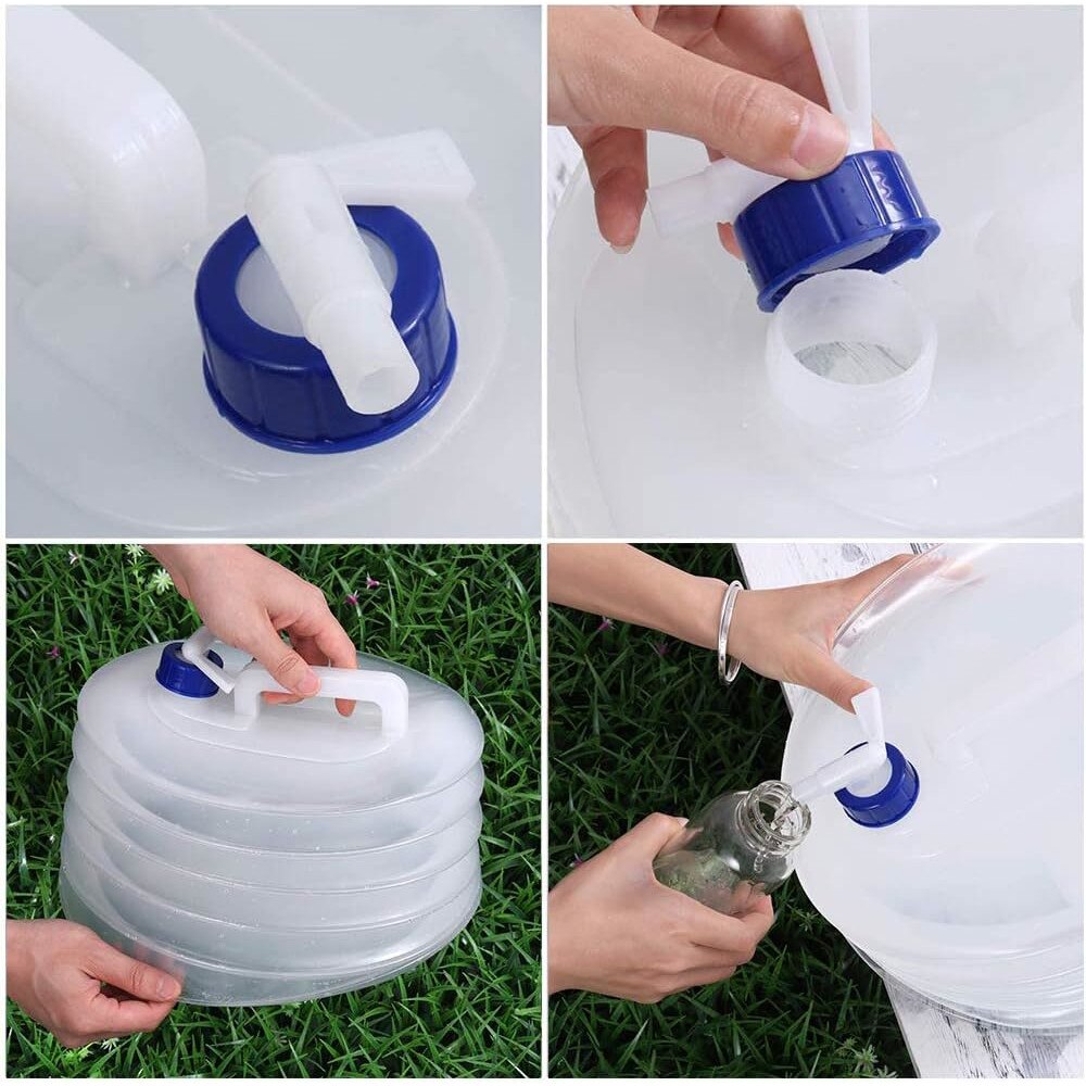 Bidon pliabil pentru camping, transparent, 10L, cu functie de evacuare a apei, portabil