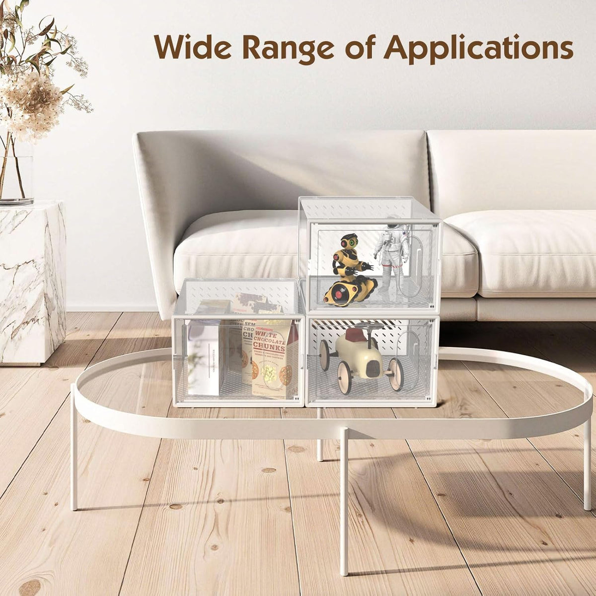 Set 4 cutii organizatoare pentru incaltaminte, pliabile, design transparent, 34.5x25.5x105cm, alb