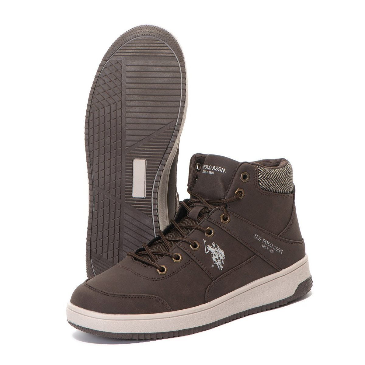 Pantofi sport mid-high de piele ecologica si material textil U.S. Polo Assn. Ulisse, Maro inchis, 44