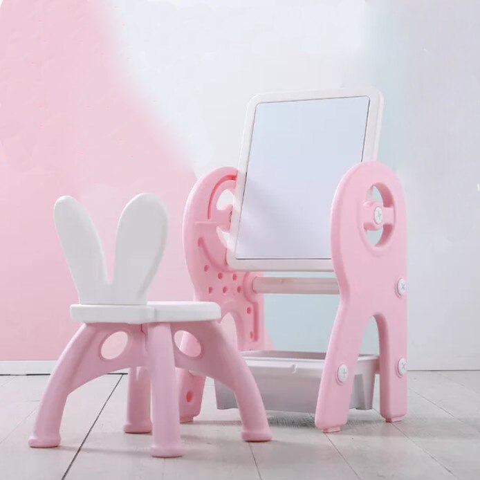 Set masa si scaun pentru copii, interactiva 2 in 1 cu tabla de scris si masa lego, cu 2 carioci si jucarii lego incluse