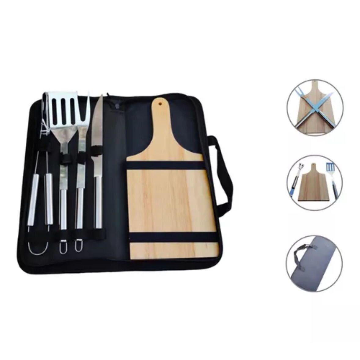 Set Ustensile pentru gratar, 5 piese, Geanta transport/depozitare, otel inoxidabil