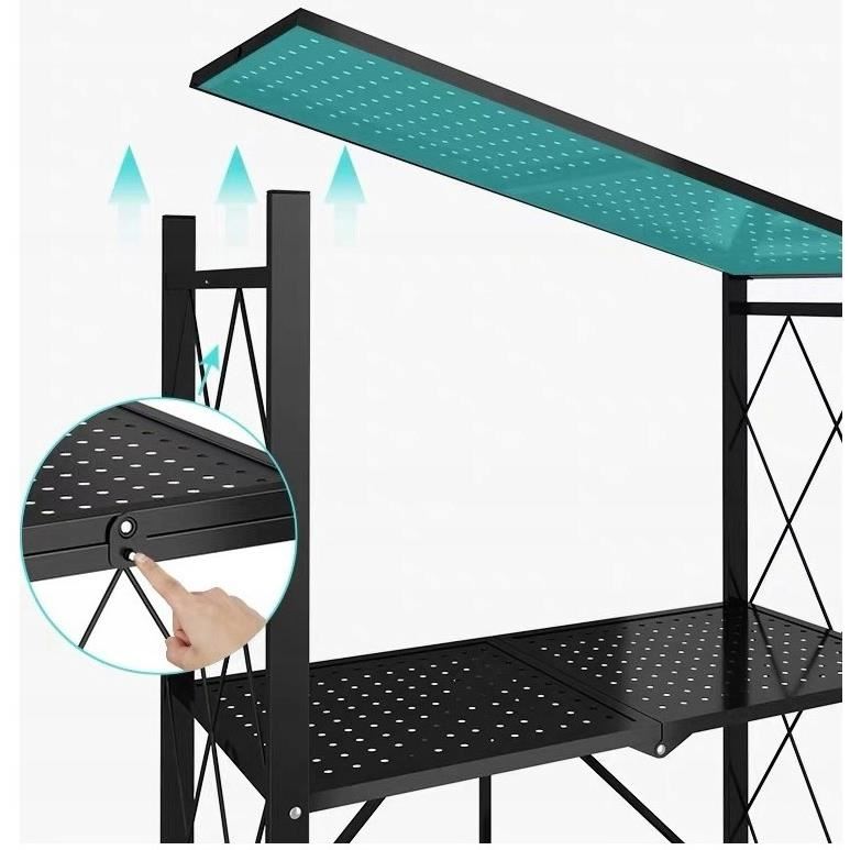 Raft depozitare metalic, pliabil, pe roti, 5 polite, Negru, 50 kg, 72x34x163 cm