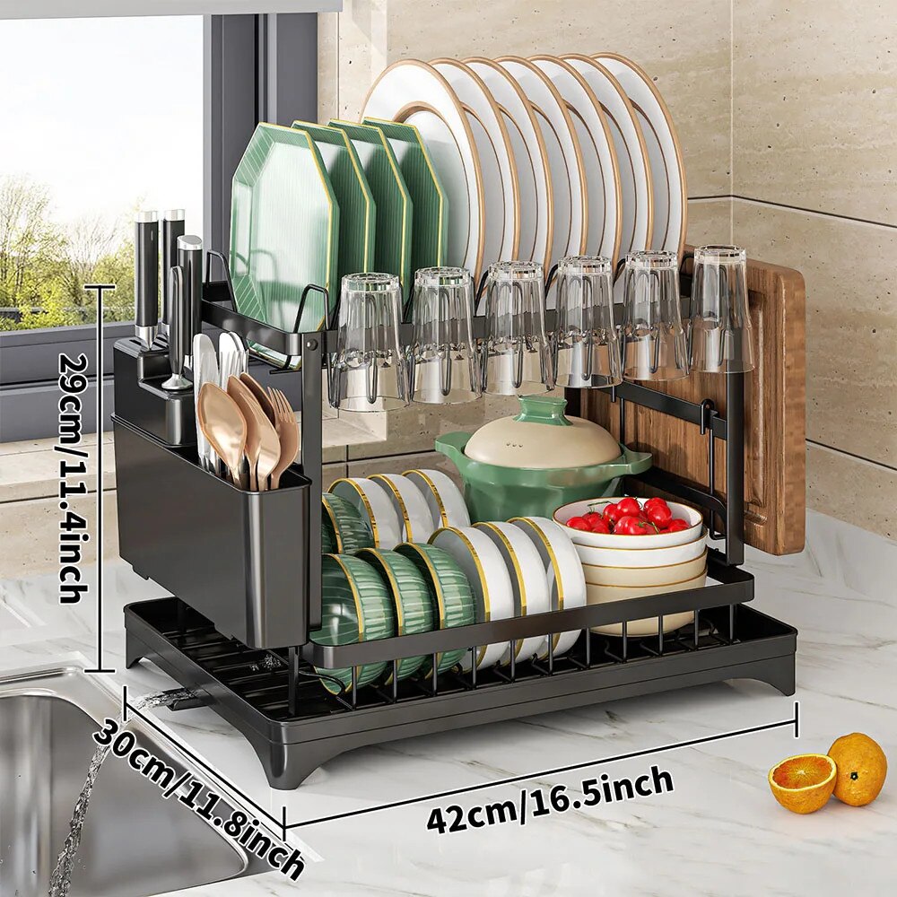 Scurgator vase, design auto-draining, organizator compact, negru, 42x30x29cm