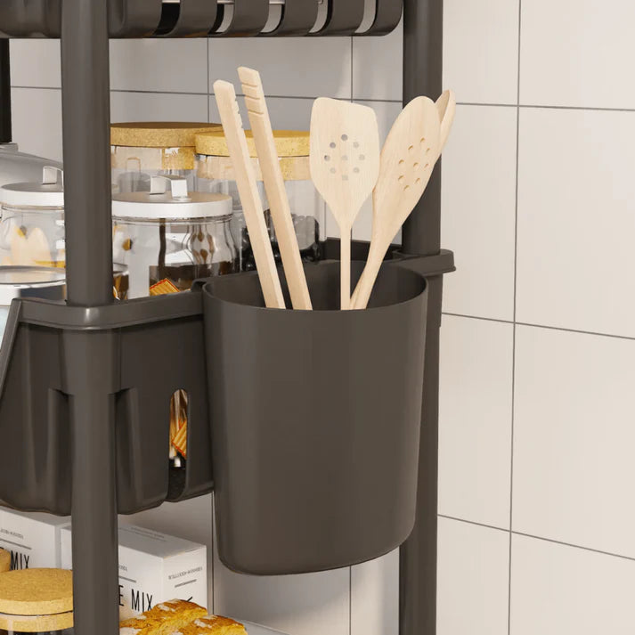 Raft organizator cu 4 niveluri, mobil, multifunctional, cu roti si accesorii incluse 97x25,5x34,5 cm