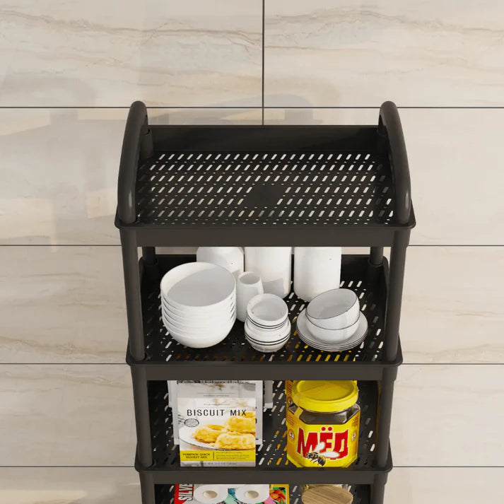 Raft organizator cu 4 niveluri, mobil, multifunctional, cu roti si accesorii incluse 97x25,5x34,5 cm