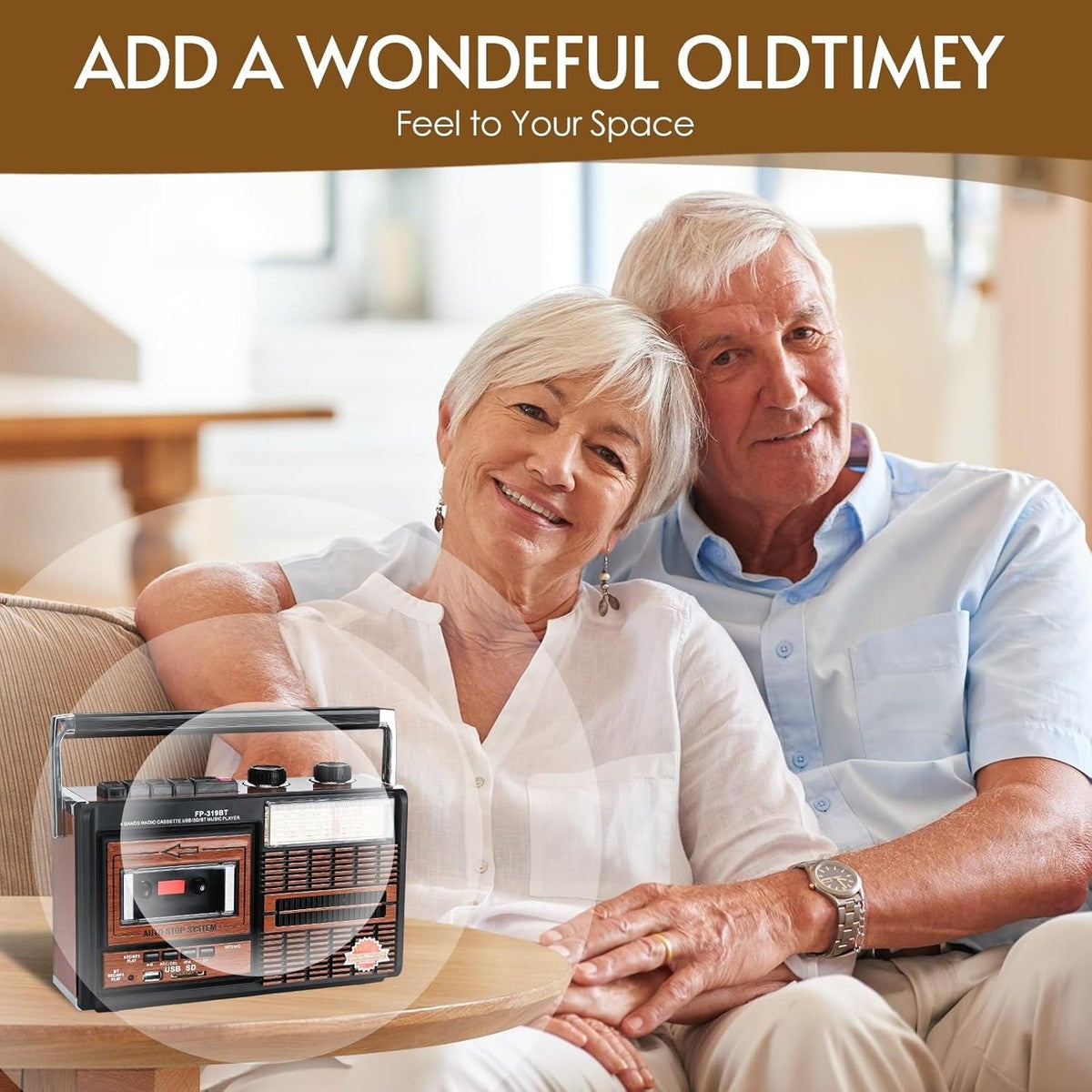 Radio retro portabil FP-319BT, 6 în 1 – Casetofon, MP3, Bluetooth, USB/SD, FM/AM/SW, Negru