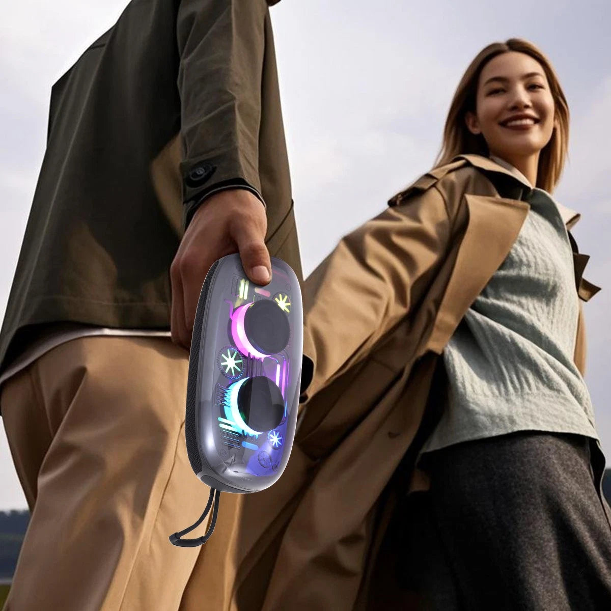 Boxa Portabila Bluetooth, Design Transparent cu Lumini RGB si Sunet Puternic