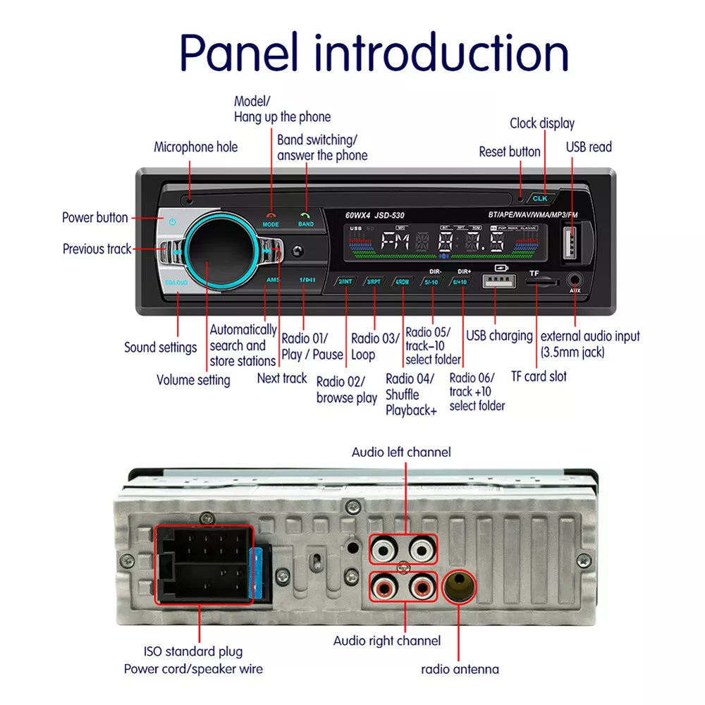 Radio Auto Digital Stereo cu Bluetooth și MP3, telecomanda, JSD-530