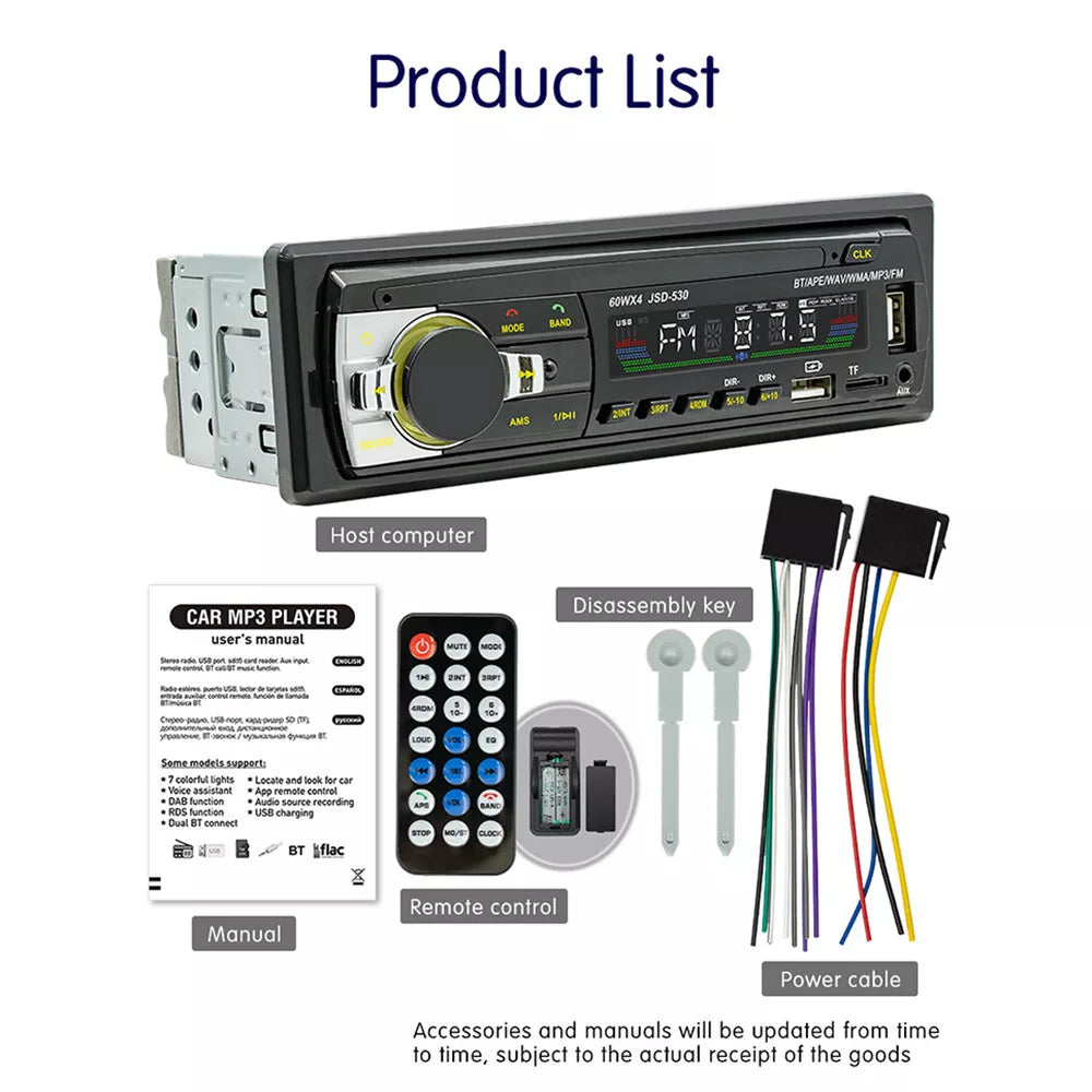 Radio Auto Digital Stereo cu Bluetooth și MP3, telecomanda, JSD-530