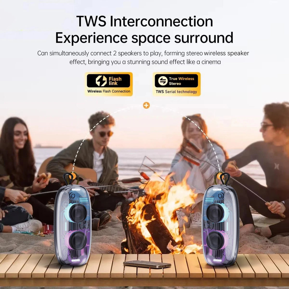 Boxa Portabila Bluetooth, Design Transparent cu Lumini RGB si Sunet Puternic