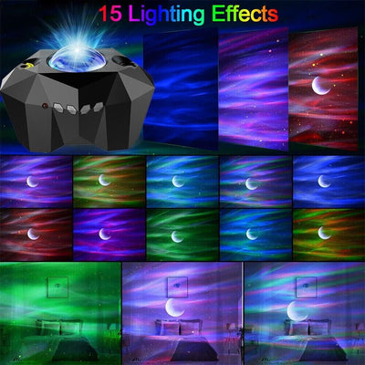 Proiector cu Joc de Lumini Aurora Boreala si Stele, Boxa, Sunete, Functie Bluetooth, Telecomanda, Incarcare USB