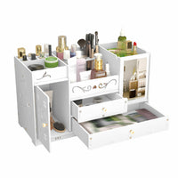 Organizator cosmetice si bijuterii cu sertare si oglinda machiaj, PVC, alb - imagine 3