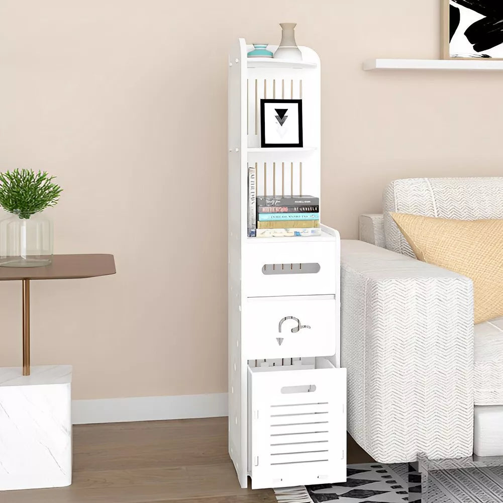 Dulap vertical pentru baie, 3 polite, 2 sertare 120 x 20 x 20 cm, alb