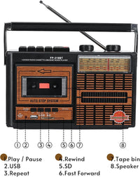 Radio retro portabil FP-319BT,  Casetofon, MP3, bluetooth , USB/SD, FM/AM/SW, Negru - imagine 5