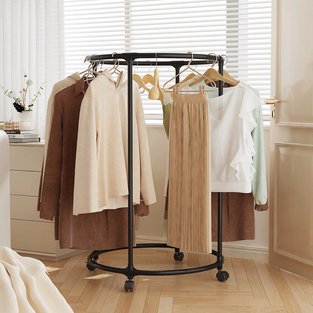 Suport rotund din oțel Inoxidabil pentru haine, cu roti, finisaj cromat, capacitate 40 kg