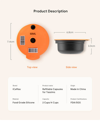 Kit capsula cafea Bosch Tassimo, Premium Deluxe, reincarcabila/lavabila, otel inoxidabil 304, portocaliu/negru, 60ml