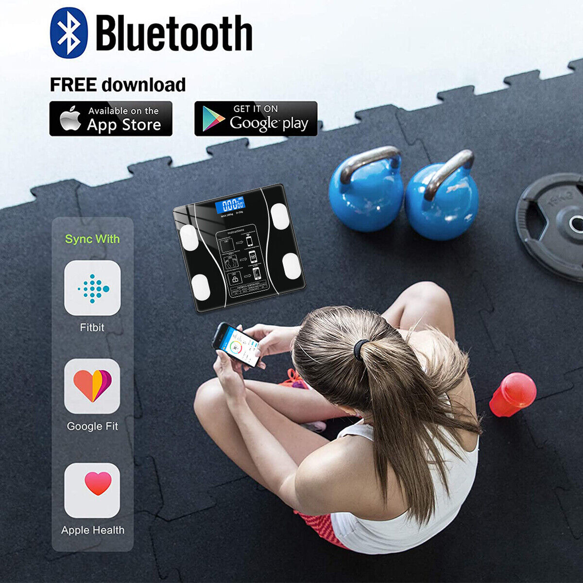 Cantar corporal cu ecran digital Iluminat, aplicatie smart, compatibil android/Ios, conectare bluetooth, termometru, 180 Kg Max