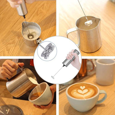 Mini mixer de facut spuma lapte, din otel inoxidabil, pe baterii, pentru cafea latte, cappuccino, ciocolata calda