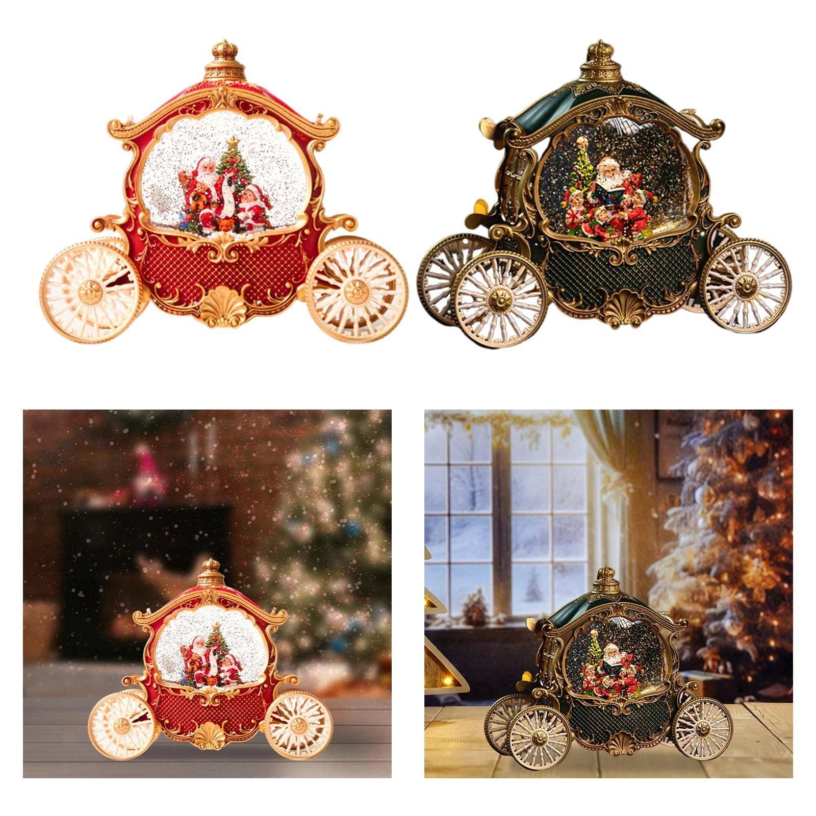 Felinar LED Luminos Premium "Caleasca Lui Mos Craciun", cu 8 Melodii si Invarte Zapada,USB,Baterii