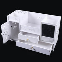 Organizator cosmetice si bijuterii cu sertare si oglinda machiaj, PVC, alb - imagine 11
