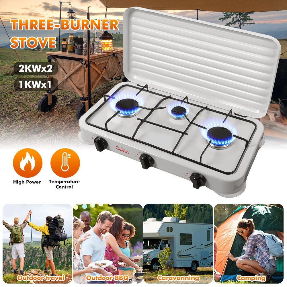 Aragaz portabil pe gaz cu 3 arzatoare – camping si uz casnic