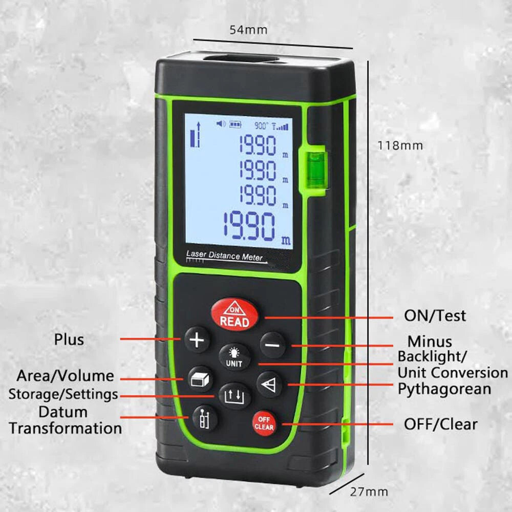 Telemetru laser 100m, Ecran LCD, precizie +/- 1.5mm, protectie IP54, calcul suprafata, calcularea volumelor, functii multiple, Negru