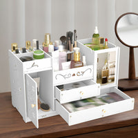 Organizator cosmetice si bijuterii cu sertare si oglinda machiaj, PVC, alb - imagine 4