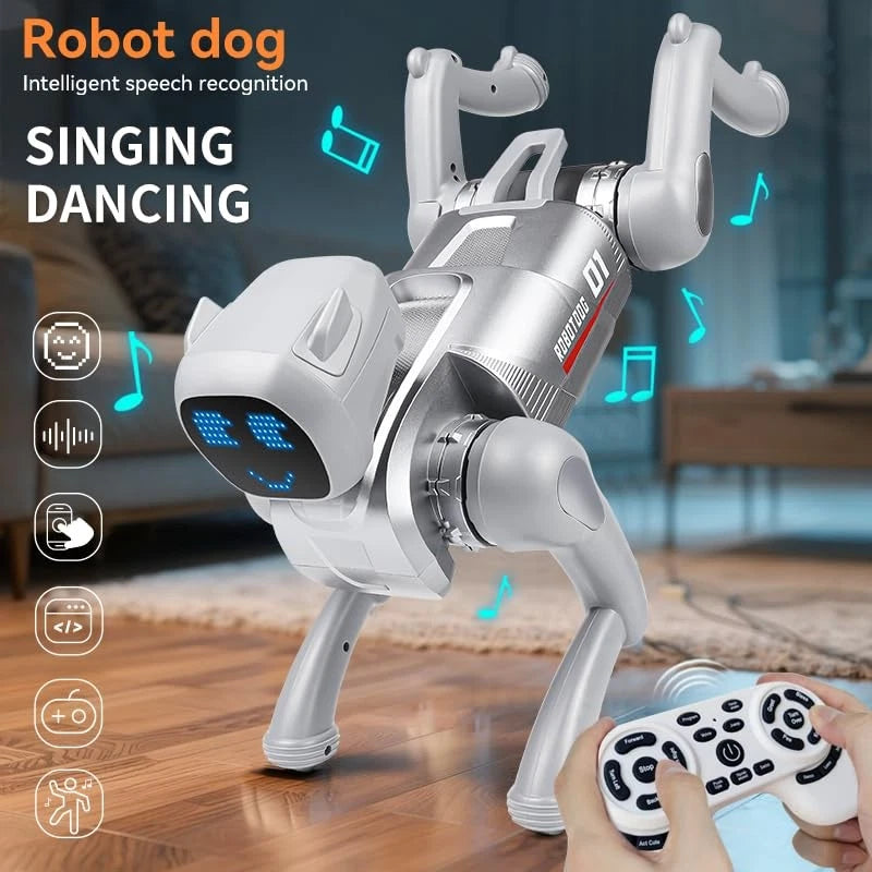 Catel robot inteligent, control telecomanda, aplicatie mobila, comenzi vocale, functii interactive, dans,