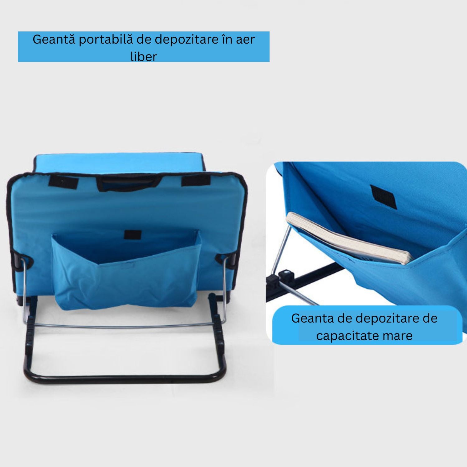 Saltea si scaun pliabil 2 in 1 din material Oxford, pentru plaja, camping si picnic, albastru, 145x47x40 cm