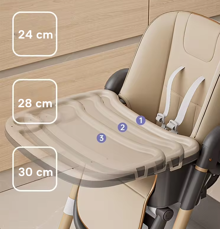 Scaun de Masa 3 in 1 pentru Bebelusi si Copii, varsta 6-36 luni, Inaltime ajustabila, centura de siguranta in 5 puncte, tavita reglabila si detasabila, roti, maro